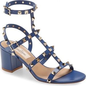 Valentino Rockstud Block Heel Sandal, Blue, size 6 (women)